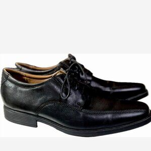 Clarks Leather Shoes Men’s Size 10.5M Black Lace Up Square Toe 3/4” Heel Stretch